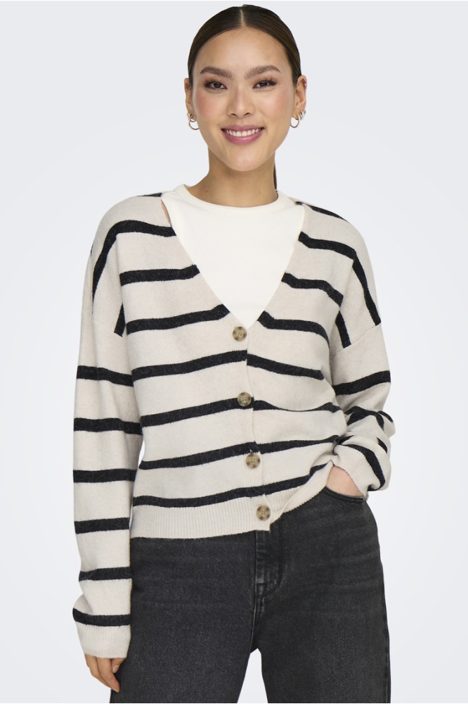 ONLRICA LIFE L/S V-NECK CARDIGAN KN 15340017 BIRCH/BLACK
